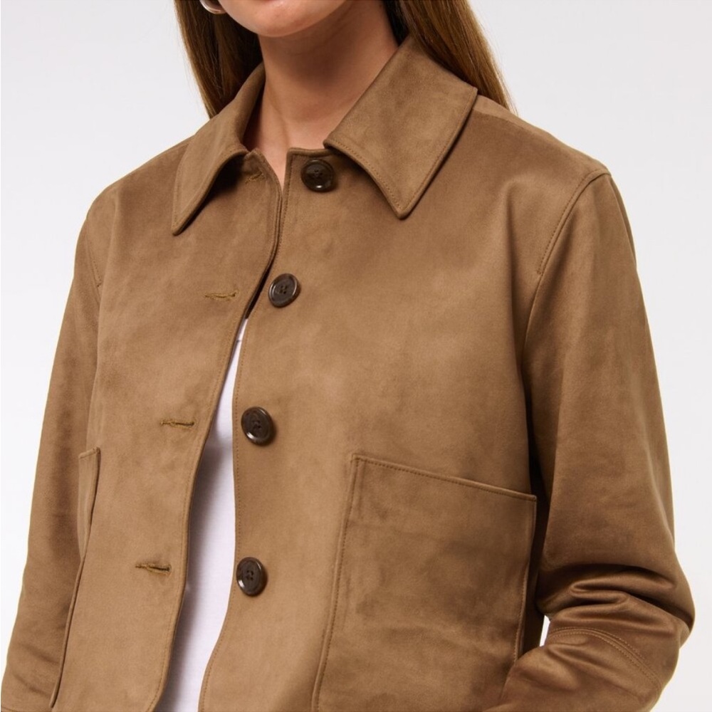 EUC Abercrombie & Fitch Vegan Suede Button-Through Jacket Size XS Brown - Picture 7 of 13